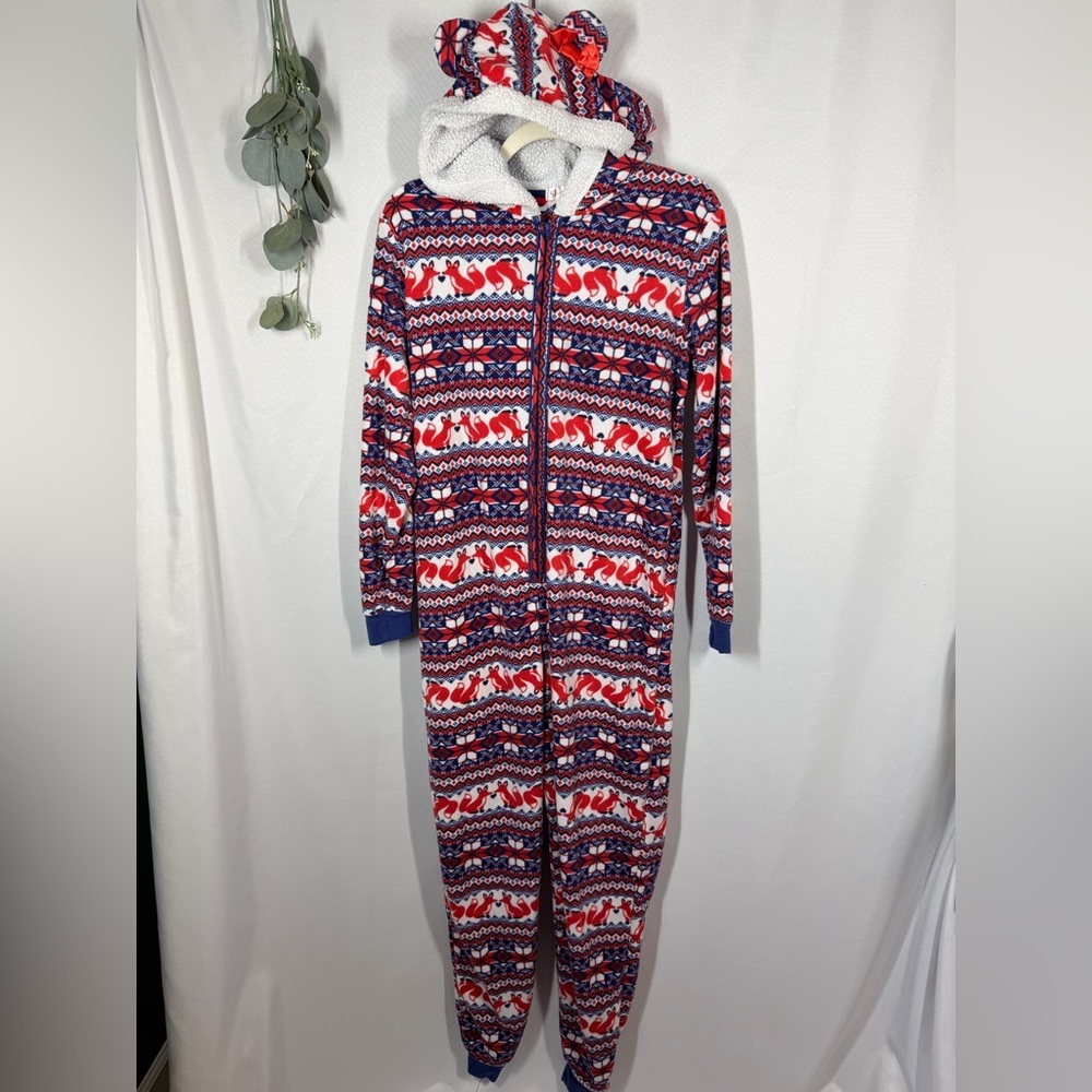 St. Eve | Fleece Pajama One Piece Onesie Hooded Foxes Ears Navy Women’s Size S